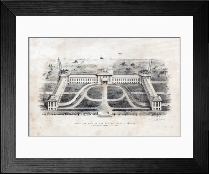 Framed Print : Birds Eye View of the Pauper Lunatic Asylum, New York Framed Print : Birds Eye View of the Pauper Lunatic Asylum, New York
