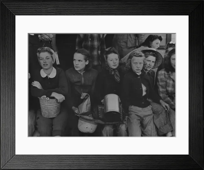 Framed Print : High school girls who are going to the pea fields. Nampa, Id Framed Print : High school girls who are going to the pea fields. Nampa, Id