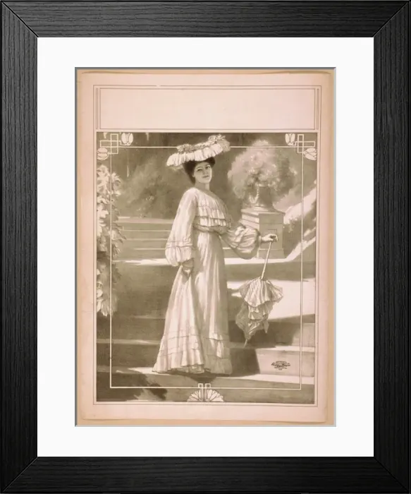 Framed Print : Full length image of woman, standing on steps, wearing hat a Framed Print : Full length image of woman, standing on steps, wearing hat a
