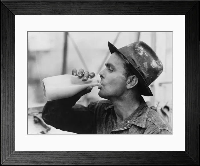 Framed Print : Oil field worker drinking a bottle of milk at lunch, Kilgore Framed Print : Oil field worker drinking a bottle of milk at lunch, Kilgore