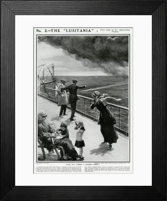 Framed Print : Lusitania - First sight of the approaching Torpedo 1915 Framed Print : Lusitania - First sight of the approaching Torpedo 1915