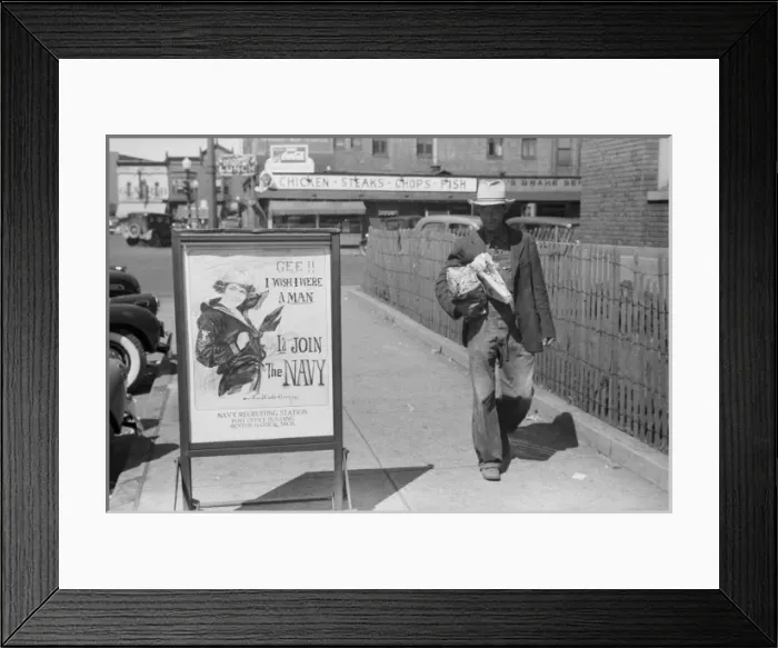Framed Print : Migrant fruit worker from Arkansas walking by the post offic Framed Print : Migrant fruit worker from Arkansas walking by the post offic
