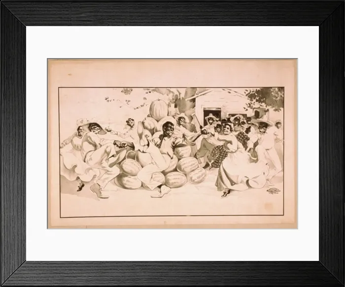 Framed Print : African Americans dancing around a pile of watermelons Framed Print : African Americans dancing around a pile of watermelons