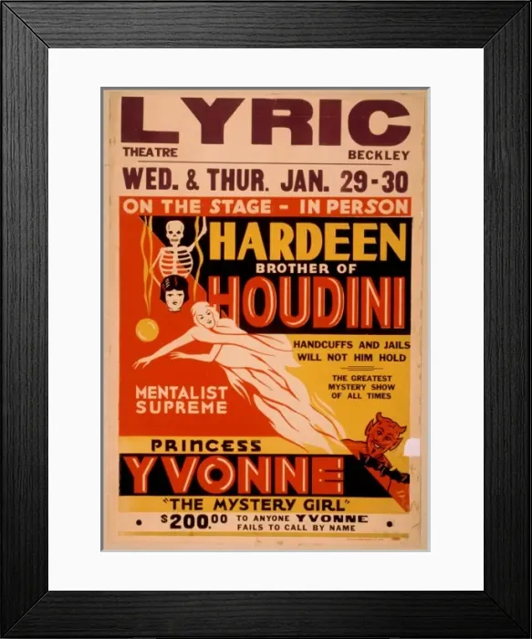 Framed Print : On the stage - in person, Hardeen, brother of Houdini handcu