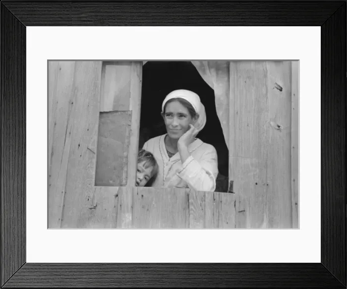 Framed Print : Mexican woman and son looking out of window into corral, San Framed Print : Mexican woman and son looking out of window into corral, San