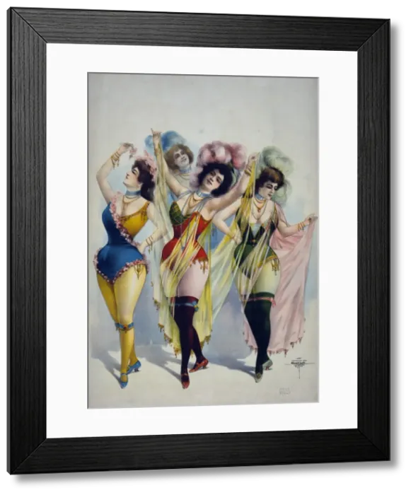 Framed Print : Women wearing brief costumes, holding veils, with feathers i Framed Print : Women wearing brief costumes, holding veils, with feathers i