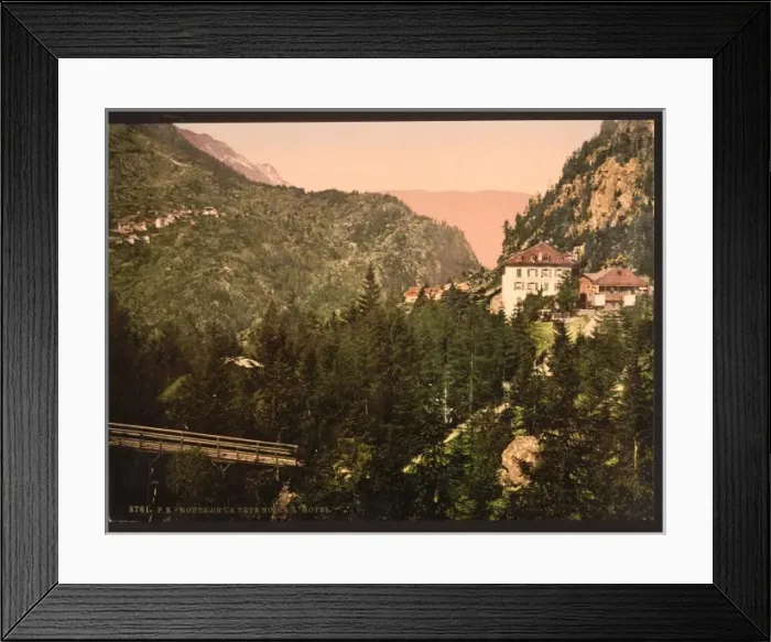Framed Print : Route de la Tete Noire, the hotel, Chamonix Valley, France R Framed Print : Route de la Tete Noire, the hotel, Chamonix Valley, France R