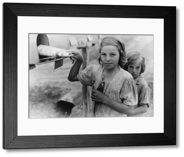 Framed Print : Ozark children getting mail from RFD box, Missouri Framed Print : Ozark children getting mail from RFD box, Missouri