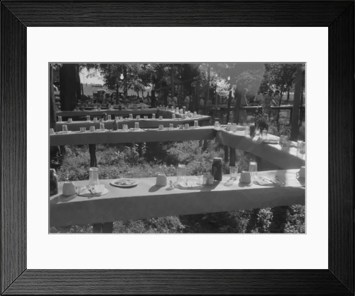 Framed Print : Table in picnic grove set for St. Thomas church supper near Framed Print : Table in picnic grove set for St. Thomas church supper near