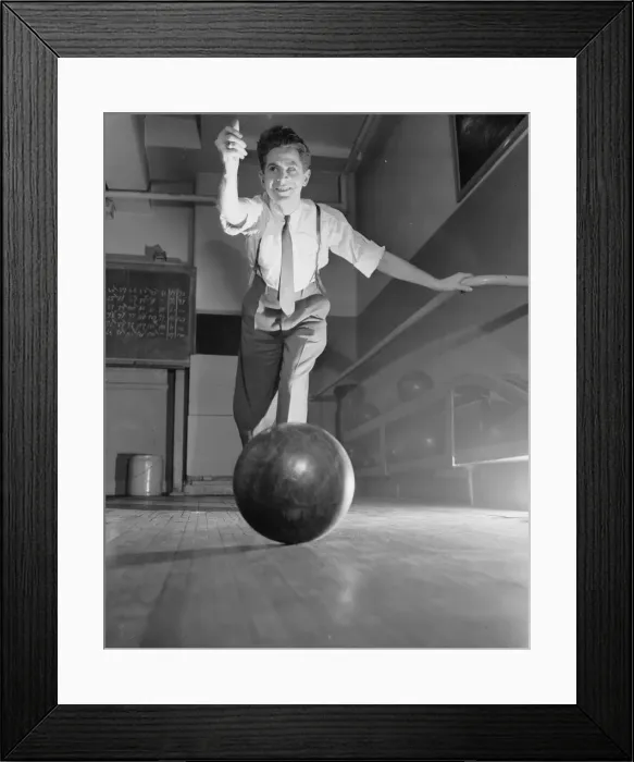 Framed Print : New York, New York. Thomas Gilmartin is seen bowling Framed Print : New York, New York. Thomas Gilmartin is seen bowling