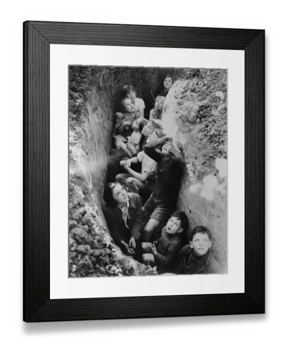 Framed Print : Children in an English bomb shelter. British Information Ser Framed Print : Children in an English bomb shelter. British Information Ser