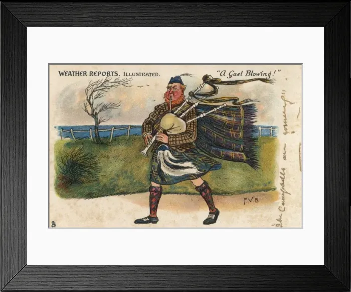 Framed Print : Weather Reports Illustrated - A Gael Blowing Framed Print : Weather Reports Illustrated - A Gael Blowing