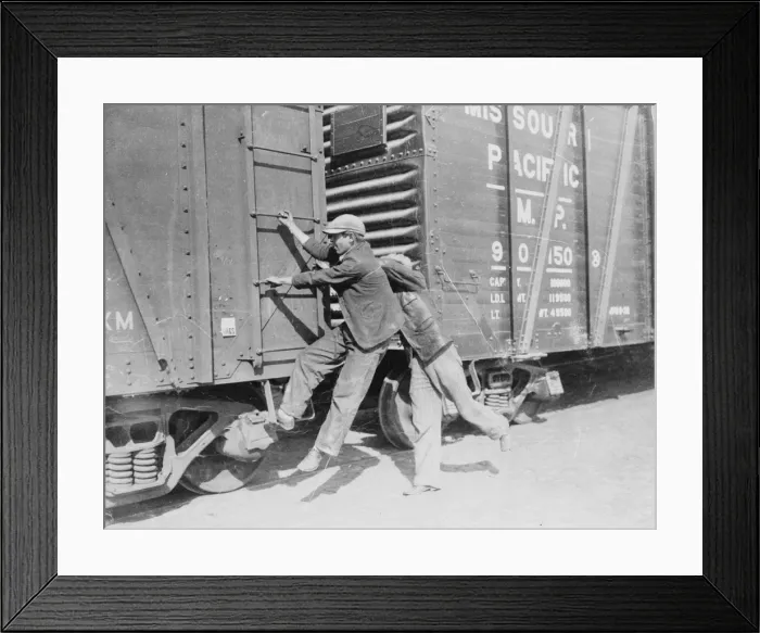Framed Print : Boys hopping freight Framed Print : Boys hopping freight