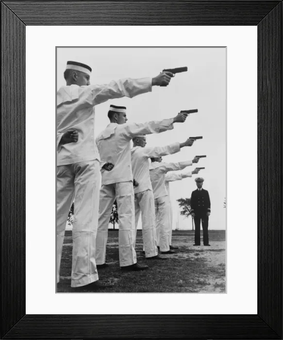 Framed Print : US Naval Academy, Annapolis, Maryland. Instruction in pistol Framed Print : US Naval Academy, Annapolis, Maryland. Instruction in pistol