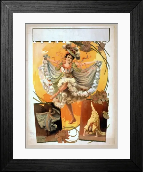 Framed Print : Woman dancing in two scenes, performing acrobatics in third