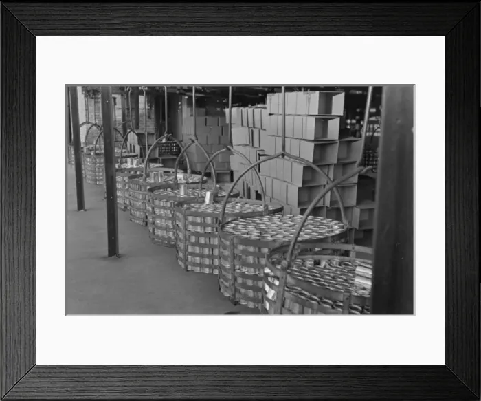 Framed Print : Racks full of canned peas on way to labeling room and wareho Framed Print : Racks full of canned peas on way to labeling room and wareho