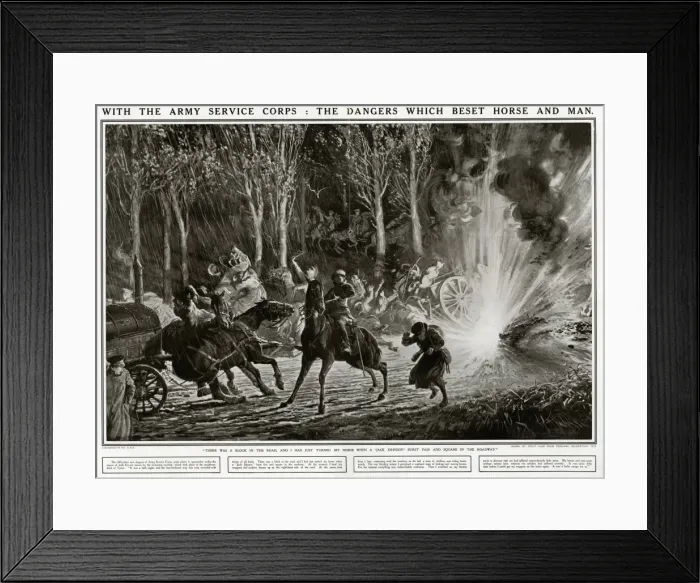 Framed Print : The dangers that The Royal Army Services Corps faced 1915 Framed Print : The dangers that The Royal Army Services Corps faced 1915
