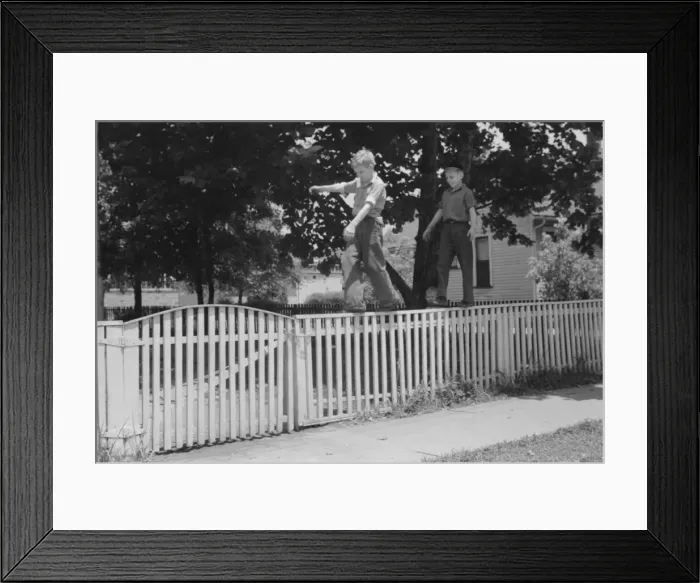 Framed Print : Boys walking fence. Washington, Indiana Framed Print : Boys walking fence. Washington, Indiana