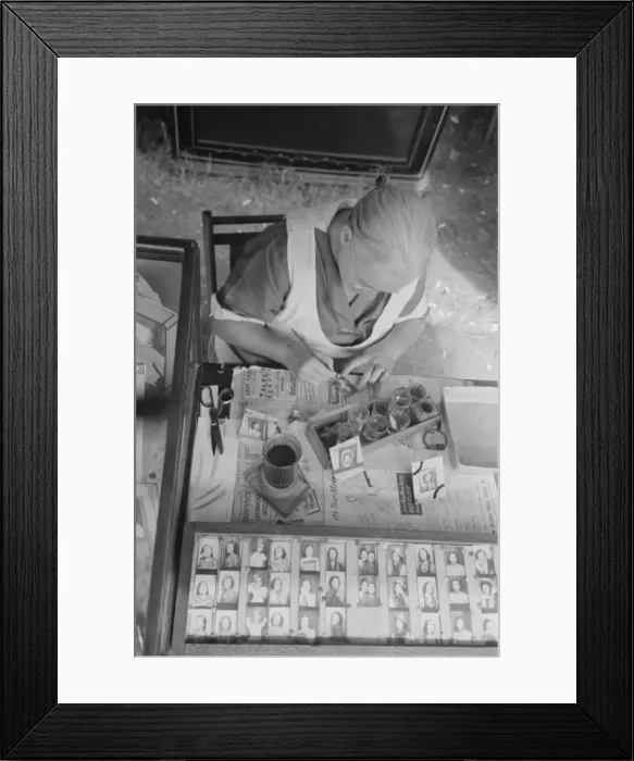 Framed Print : Wife of traveling photographer tinting small portraits, Nati Framed Print : Wife of traveling photographer tinting small portraits, Nati