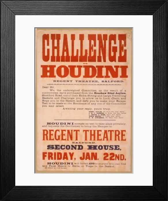 Framed Print : Challenge to Houdini, Regent Theatre, Salford