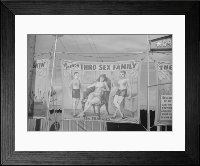 Framed Print : Rutland, Vermont. Posters advertising a sideshow at the Verm Framed Print : Rutland, Vermont. Posters advertising a sideshow at the Verm