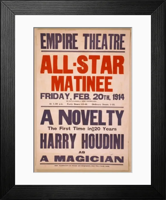 Framed Print : A novelty, the first in 20 years, Harry Houdini as a magicia Framed Print : A novelty, the first in 20 years, Harry Houdini as a magicia