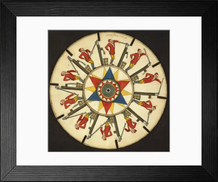 Framed Print : Optical illusion disc with man pumping water Framed Print : Optical illusion disc with man pumping water