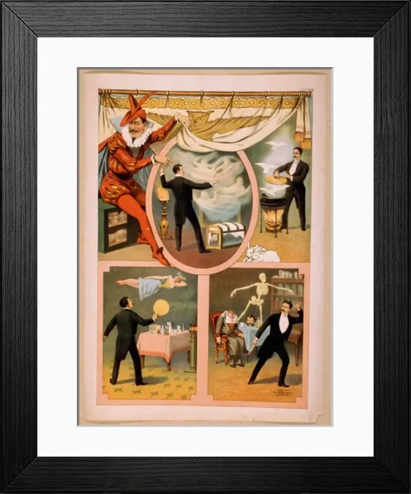 Framed Print : Zan Zig performing in four magic vignettes Framed Print : Zan Zig performing in four magic vignettes