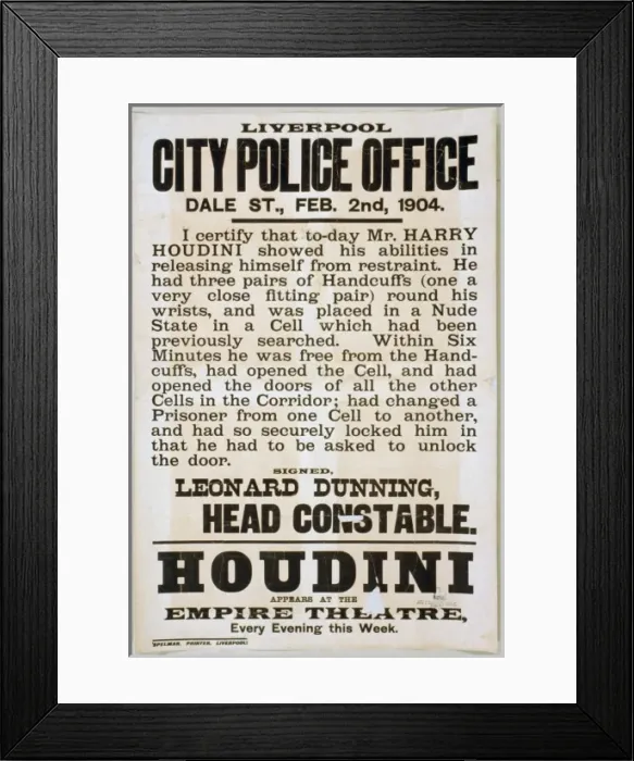 Framed Print : Houdini appears at the Empire Theatre, every evening this we Framed Print : Houdini appears at the Empire Theatre, every evening this we