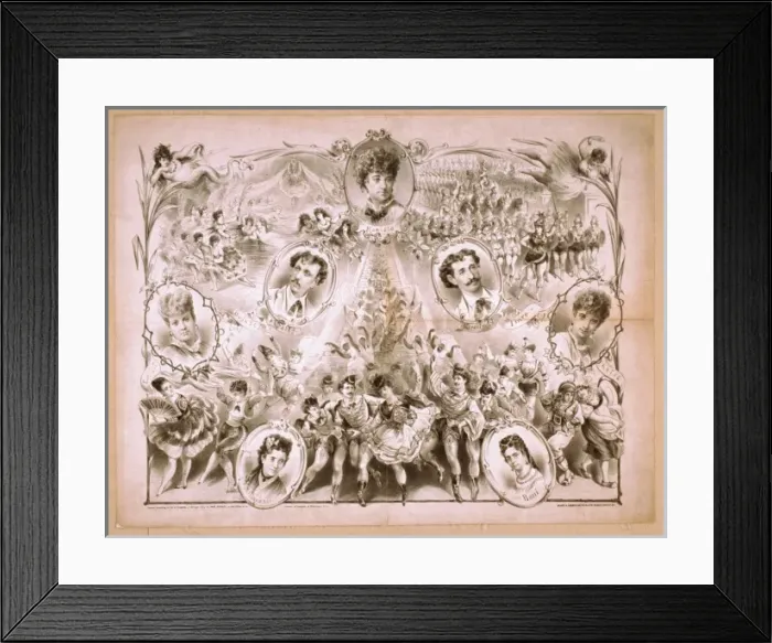 Framed Print : Portraits of Kiralfy family and lead dancers with scenes fro Framed Print : Portraits of Kiralfy family and lead dancers with scenes fro