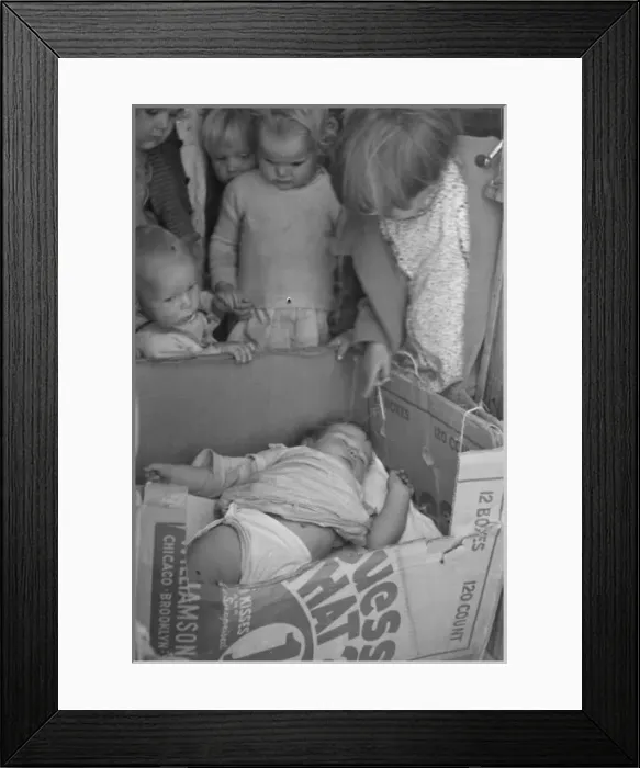 Framed Print : While the mothers are working in the fields, the preschool c Framed Print : While the mothers are working in the fields, the preschool c