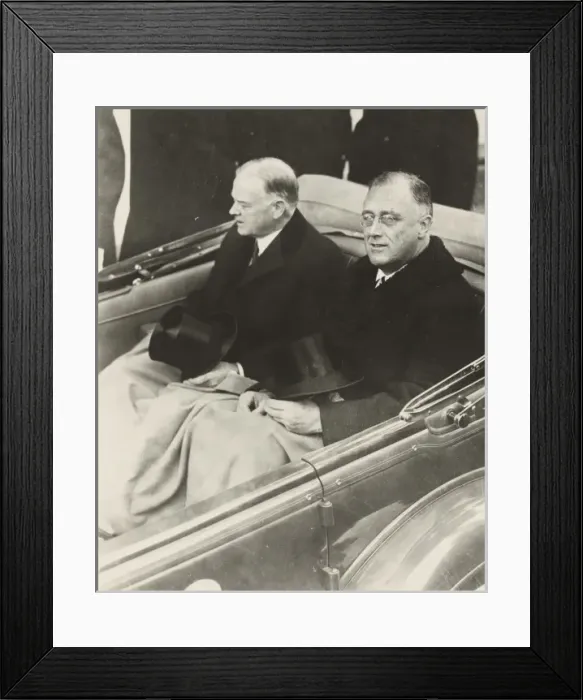 Framed Print : Franklin Delano Roosevelt and Herbert Hoover in convertible Framed Print : Franklin Delano Roosevelt and Herbert Hoover in convertible