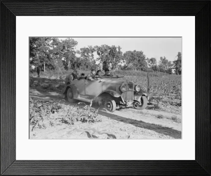 Framed Print : Pushing a car belonging to agricultural day laborer to start Framed Print : Pushing a car belonging to agricultural day laborer to start