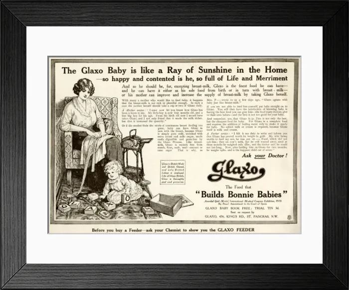 Framed Print : Advert for Glaxo baby food 1914 Framed Print : Advert for Glaxo baby food 1914