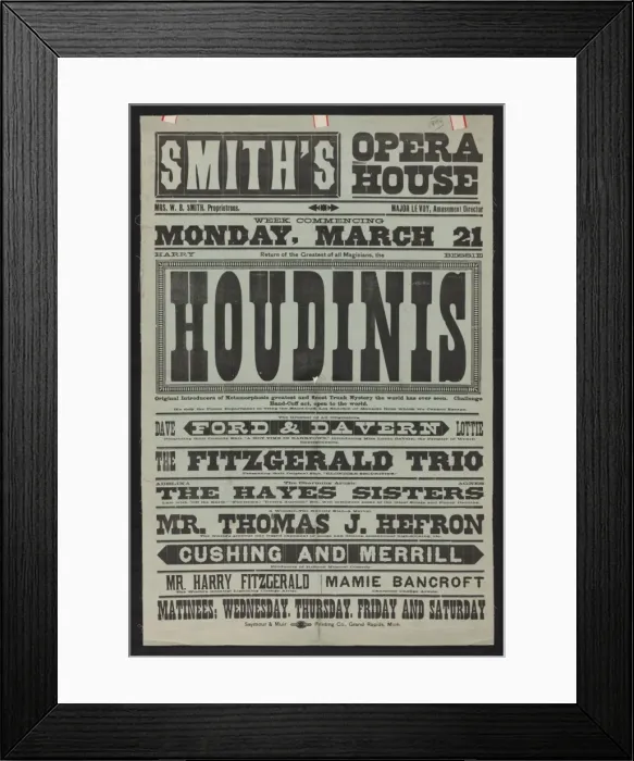 Framed Print : Return of the greatest of all magicians, the Houdinis, Harry Framed Print : Return of the greatest of all magicians, the Houdinis, Harry