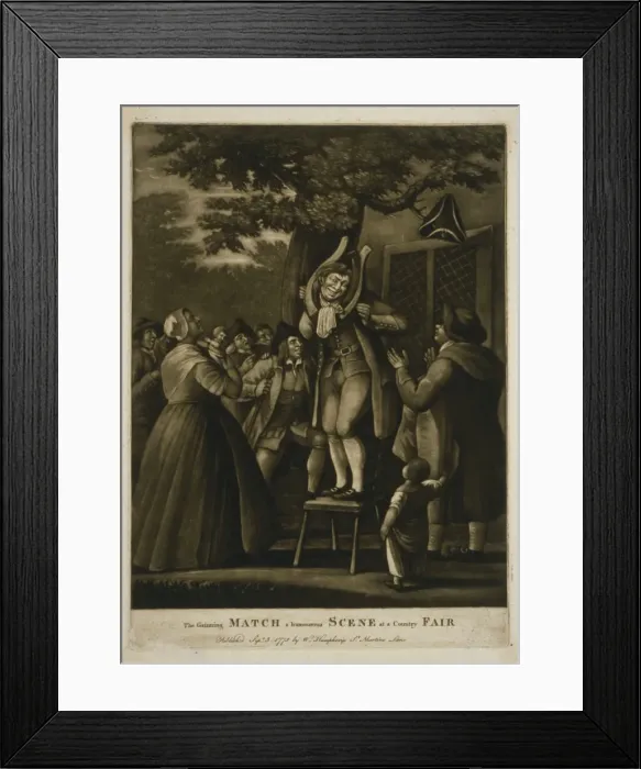 Framed Print : The grinning match, a humourous scene at a country fair Framed Print : The grinning match, a humourous scene at a country fair