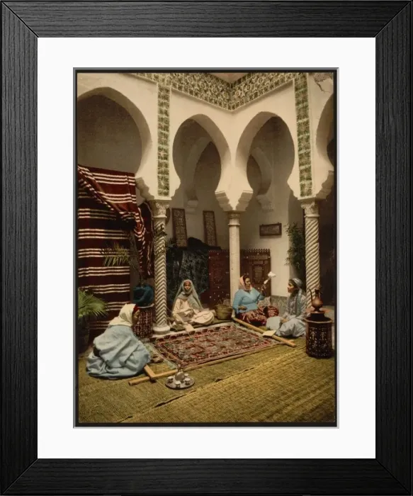 Framed Print : Moorish women making Arab carpets, Algiers, Algeria Framed Print : Moorish women making Arab carpets, Algiers, Algeria