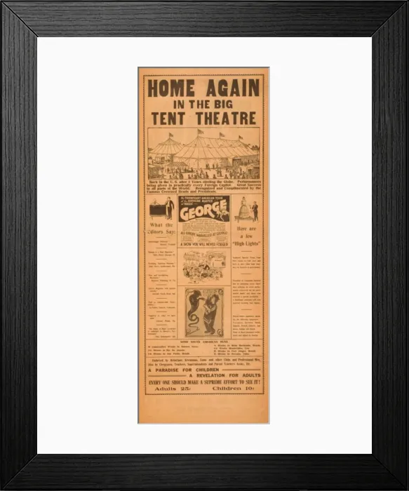 Framed Print : Home again in the big tent theatre the triumphant American t Framed Print : Home again in the big tent theatre the triumphant American t