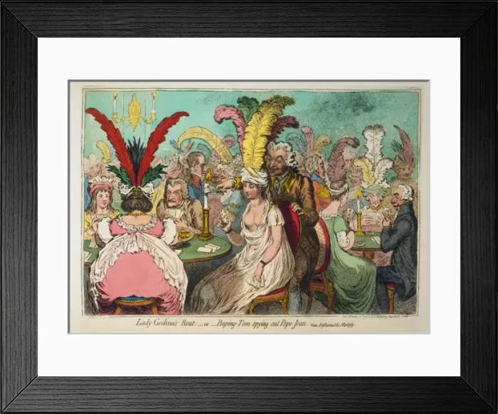 Framed Print : Lady Godinas rout; - or - Peeping-Tom spying out Pope-Joan Framed Print : Lady Godinas rout; - or - Peeping-Tom spying out Pope-Joan