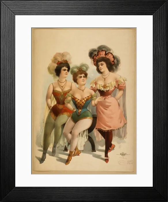 Framed Print : Three women in tights and feathers Framed Print : Three women in tights and feathers