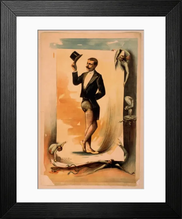 Framed Print : Contortionist in tuxedo jacket, top hat, and tights performi Framed Print : Contortionist in tuxedo jacket, top hat, and tights performi