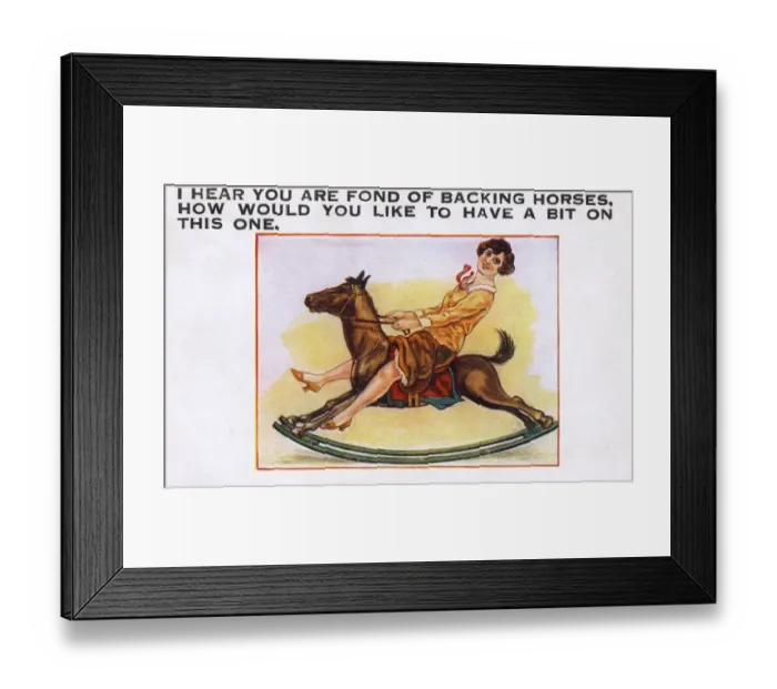 Framed Print : Lady having fun on a rocking horse Framed Print : Lady having fun on a rocking horse