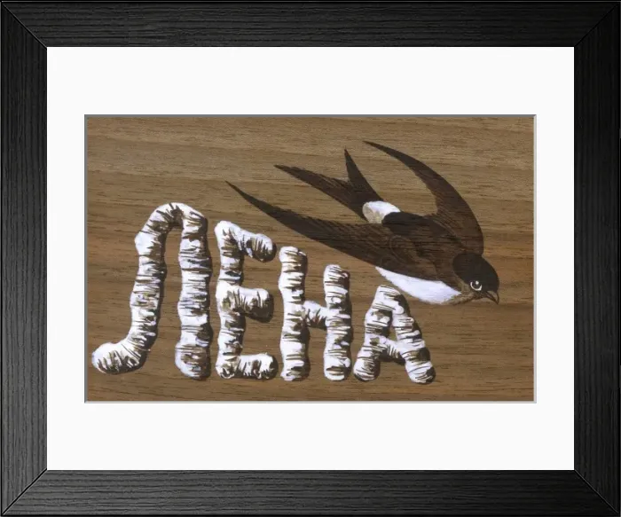 Framed Print : Name Card (in wood) with Swallow - Lena Framed Print : Name Card (in wood) with Swallow - Lena