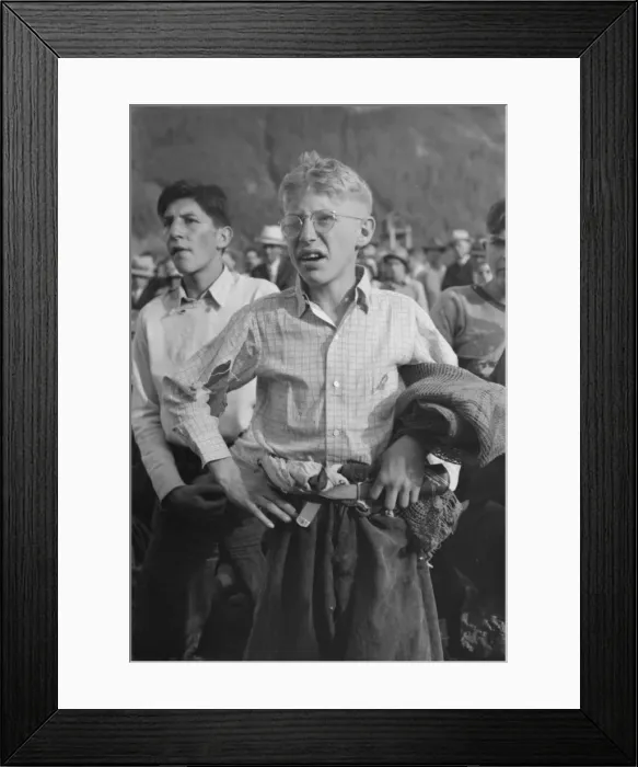 Framed Print : Boy watching miners contest at Labor Day celebration, Silver Framed Print : Boy watching miners contest at Labor Day celebration, Silver