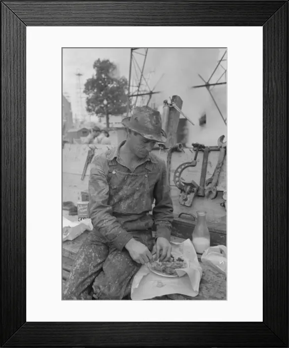 Framed Print : Oil field worker eating lunch, Kilgore, Texas Framed Print : Oil field worker eating lunch, Kilgore, Texas