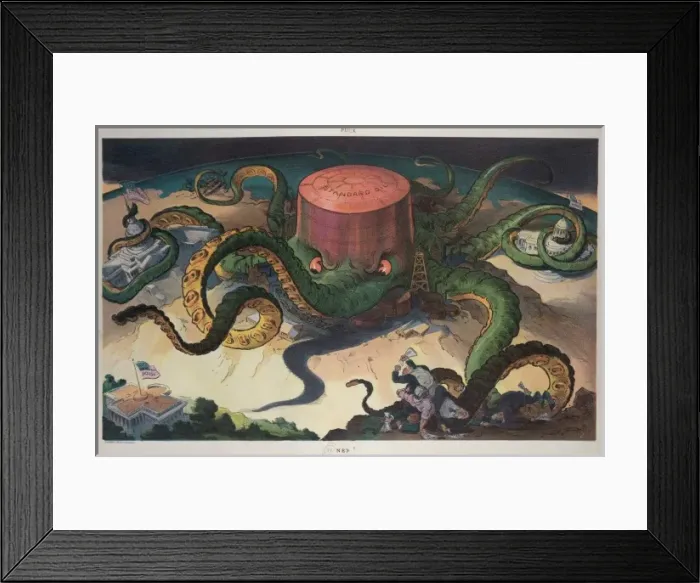 Framed Print : Next!. Illustration shows a Standard Oil storage tank as an octopus with Framed Print : Next!. Illustration shows a Standard Oil storage tank as an octopus with