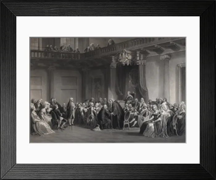 Framed Print : Franklin before the Lords council, Whitehall Chapel, London Framed Print : Franklin before the Lords council, Whitehall Chapel, London