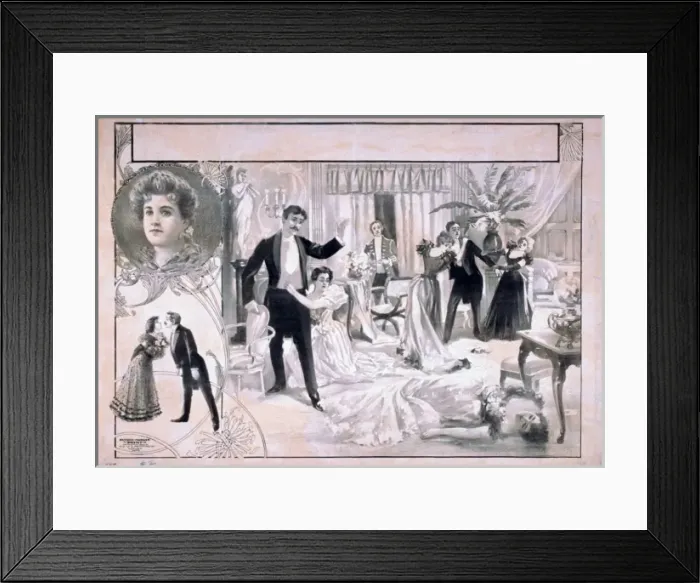 Framed Print : Horrified onlookers in formal dress view dead woman and smok Framed Print : Horrified onlookers in formal dress view dead woman and smok