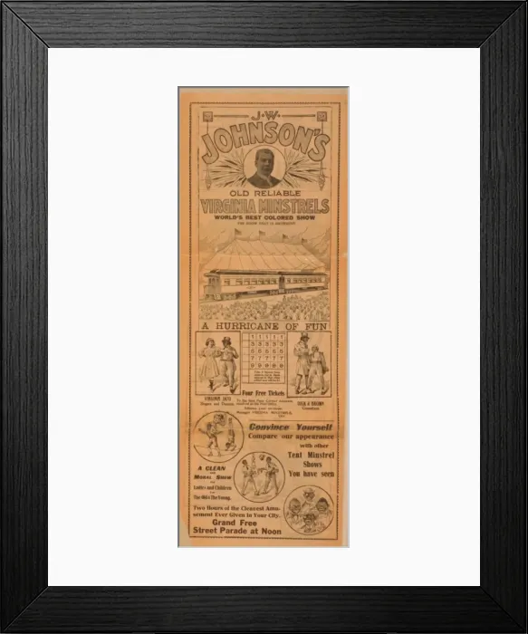 Framed Print : JW Johnsons Old Reliable Virginia Minstrels worlds best co Framed Print : JW Johnsons Old Reliable Virginia Minstrels worlds best co