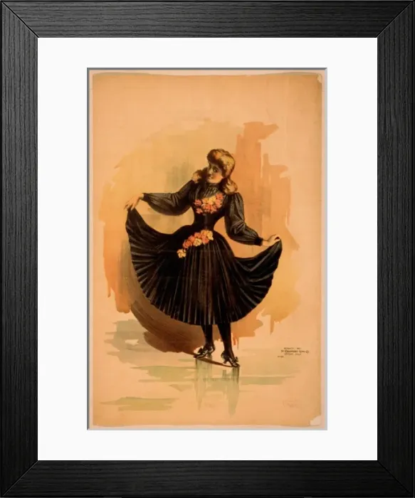 Framed Print : Blond woman in black dress with roses holding up skirt Framed Print : Blond woman in black dress with roses holding up skirt